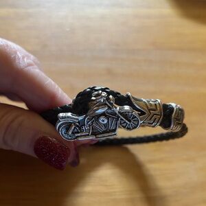 Silver Motorcycle Black Braided Bracelet